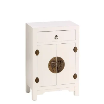 IXIA Mesillas De Noche^Mesita De Noche Con 1 Cajón Y 2 Puertas Oriente, Blanca