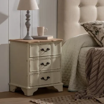 IXIA Mesillas De Noche^Mesita De Noche En Madera Estilo Vintage 3 Cajones Natural - Crema Rozado 50 X 60 X 40 Cm