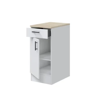 FORES Mueble Auxiliar Cocina^Modulo Bajo De Cocina 40 Cm Kira 1 Cajón Y 1 Puerta Blanco Brillo - Roble Canadian 40 X 90 X 60 Cm