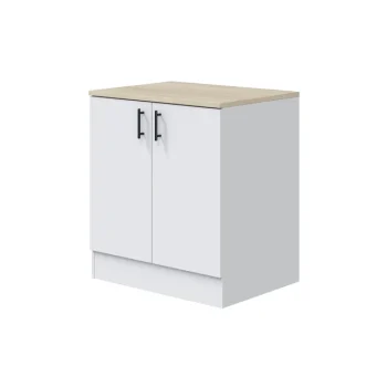 FORES Mueble Auxiliar Cocina^Modulo Bajo De Cocina Para Fregadero 80 Cm Kira Blanco Brillo - Roble Canadian 80 X 90 X 60 Cm