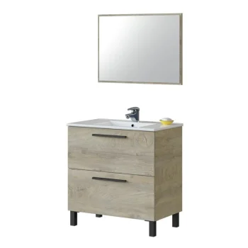FORES Muebles De Lavabo^Mueble De Baño Económico Roble 80 Cm 2 Cajones Con Espejo
