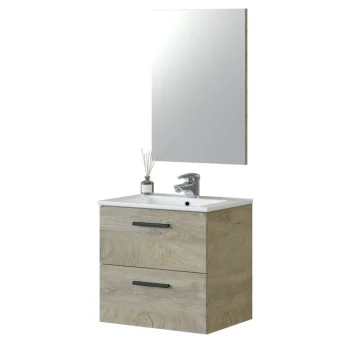 FORES Muebles De Lavabo^Mueble De Baño Roble Alaska Suspendido 60 Cm Con Espejo