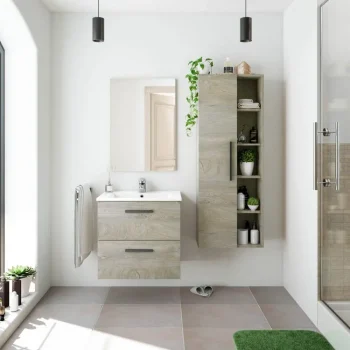 FORES Muebles De Lavabo^Mueble De Baño Roble Alaska Suspendido 60 Cm Con Espejo