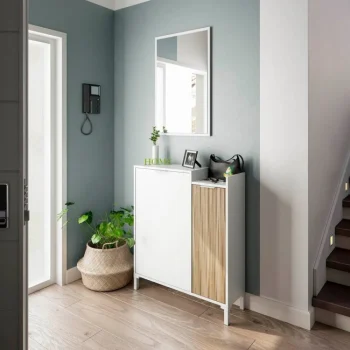 FORES Recibidores^Mueble De Entrada Recibidor Con Espejo Ethna Blanco Artik - Natur 77 X 91 X 24 Cm