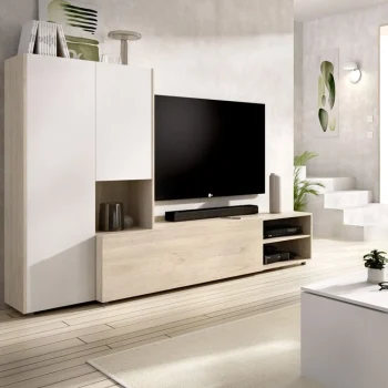 DEKIT Muebles De Salón^Mueble De Sala Apilable Kei Blanco - Roble Natural 227 X 140,6 X 40 Cm