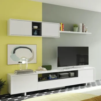 FORES Muebles De Salón^Mueble De Sala Modular Moderno Belus Blanco Brillo - Antracita 200 X 41 Cm