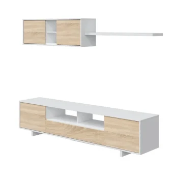 FORES Muebles De Salón^Mueble De Sala Modular Moderno Blanco Brillo - Roble Canadian Belus 200 X 41 Cm