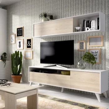 DEKIT Muebles De Salón^Mueble De Salón Compacto Bonn Blanco - Roble Natural 180 X 180 X 41 Cm