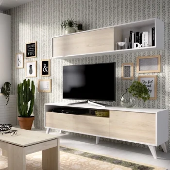 DEKIT Muebles De Salón^Mueble De Salón Compacto Lima Blanco - Roble Natural 200 X 43 - 35 X 40 Cm