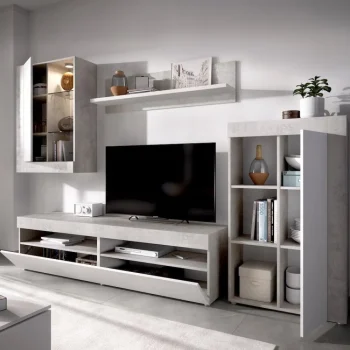 DEKIT Muebles De Salón^Mueble De Salón Con Luces Led Tokio Blanco Cemento