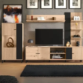 NAKURA Muebles De Salón^Mueble De Salón Modular Avignon Roble Artisan - Negro 263 X 167 X 40 Cm