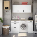 FORES Cocinas Completas Modernas^Muebles De Cocina Kira Para Lavadero 160 Cm Blanco Brillo - Roble Canadian