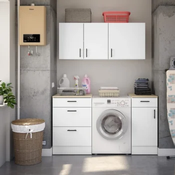 FORES Cocinas Completas Modernas^Muebles De Cocina Kira Para Lavadero 160 Cm Blanco Brillo - Roble Canadian