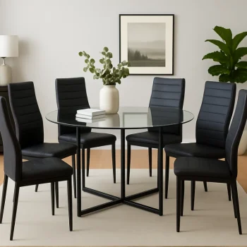 DISTRIGAL Packs De Sillas|Sillas Tapizadas^Pack 6 Sillas De Comedor Emi Tapizadas En Polipiel PU Negra Con Patas Metálicas Negras