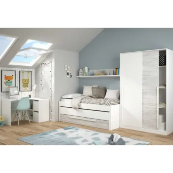 FORES Dormitorios Juveniles Completos|Camas Nido 90^Pack Cama Nido Juvenil Elliot Con Armario Y Escritorio Adapta