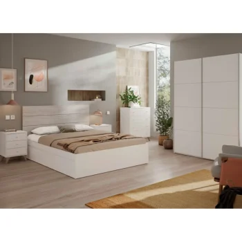 FORES Conjuntos Dormitorios Matrimonio Baratos^Pack Dormitorio Sweet: Cabecero Con 2 Mesitas, Armario 150 Cm, Cómoda Y Cama 4 Cajones Blanco Velho - Artik