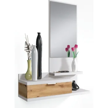 FORES Recibidores^Recibidor Dhalia Blanco Artik Roble Nodi 1 Cajón Y Espejo 81 X 116 X 29 Cm