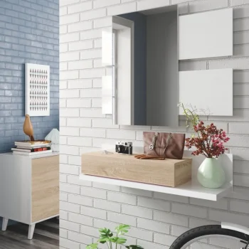 FORES Recibidores^Recibidor Tekkan Roble Canadian Con 1 Cajon Y Espejo 75 X 116 X 29 Cm