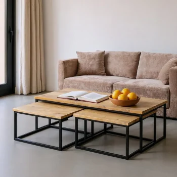 IXIA Mesas Auxiliares^Set 3 Mesas Centro Nido Natural 130-60  x 40-35 X 60-60 Cm