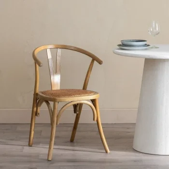 IXIA Sillas De Ratán Y Fibras|Sillas De Madera^Silla De Madera De Olmo Marrón Respaldo Curvo Asiento En Ratán 55 X 81 X 50 Cm