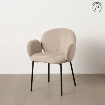 IXIA Sillas Tapizadas^Silla De Salón Con Brazos Tapizado Beige Metal Negro 66 X 79 X 60 Cm