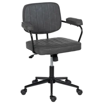 IXIA Sillas De Estudio^Silla Estudio Vintage Con Ruedas Símil Piel Rayada Negra 56 X 56 X 92 Cm