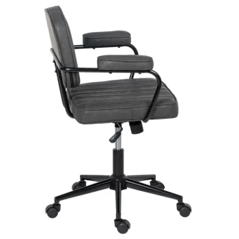 IXIA Sillas De Estudio^Silla Estudio Vintage Con Ruedas Símil Piel Rayada Negra 56 X 56 X 92 Cm