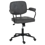 IXIA Sillas De Estudio^Silla Estudio Vintage Con Ruedas Símil Piel Negra 56 X 56 X 92 Cm