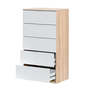 FORES C贸modas^Sinfonier 5 Cajones Roble Canadian - Blanco Artík 60 X 110 X 40 Cm