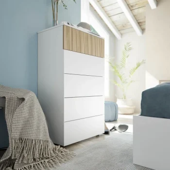 FORES Sinfonier^Sinfonier Cómoda Alta 5 Cajones Ethna Blanco Artik - Natur 61 X 109 X 40 Cm