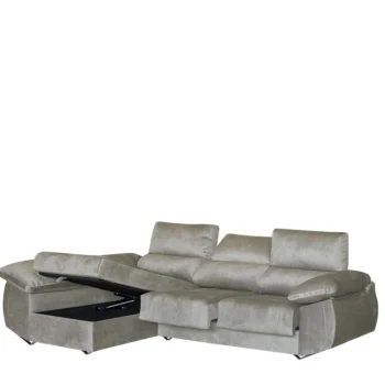 DISTRIGAL Chaise Longues^Sofá Chaise Longue Epi Con Arcón Tapizado En Tela Magnol Cemento 290 X 100 X 80,5 - 150 Cm