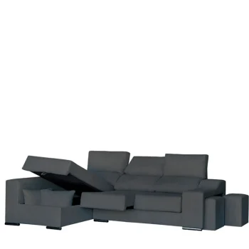 DISTRIGAL Chaise Longues^Sofá Chaise Longue Málaga Con Arcón Tapizado En Tela Nevada Gris Oscuro 265 X 100 X 80,5 - 140 Cm