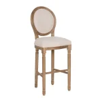 IXIA Taburetes De Cocina^Taburete Alto De Madera Color Natural Estilo Isabelino Tapizado Blanco 45 X 116 X 55 Cm