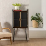 IXIA Vitrinas^Vitrina Para Salón Brick En Hierro Negro Y Oro Con Cristal 58 X 120 X 40 Cm