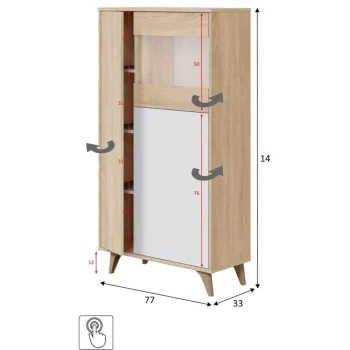 FORES Muebles De Salón|Vitrinas^Vitrina Para Salón Kikua 3 Puertas Roble Canadian Blanco Artik 77 X 142  x 33 Cm